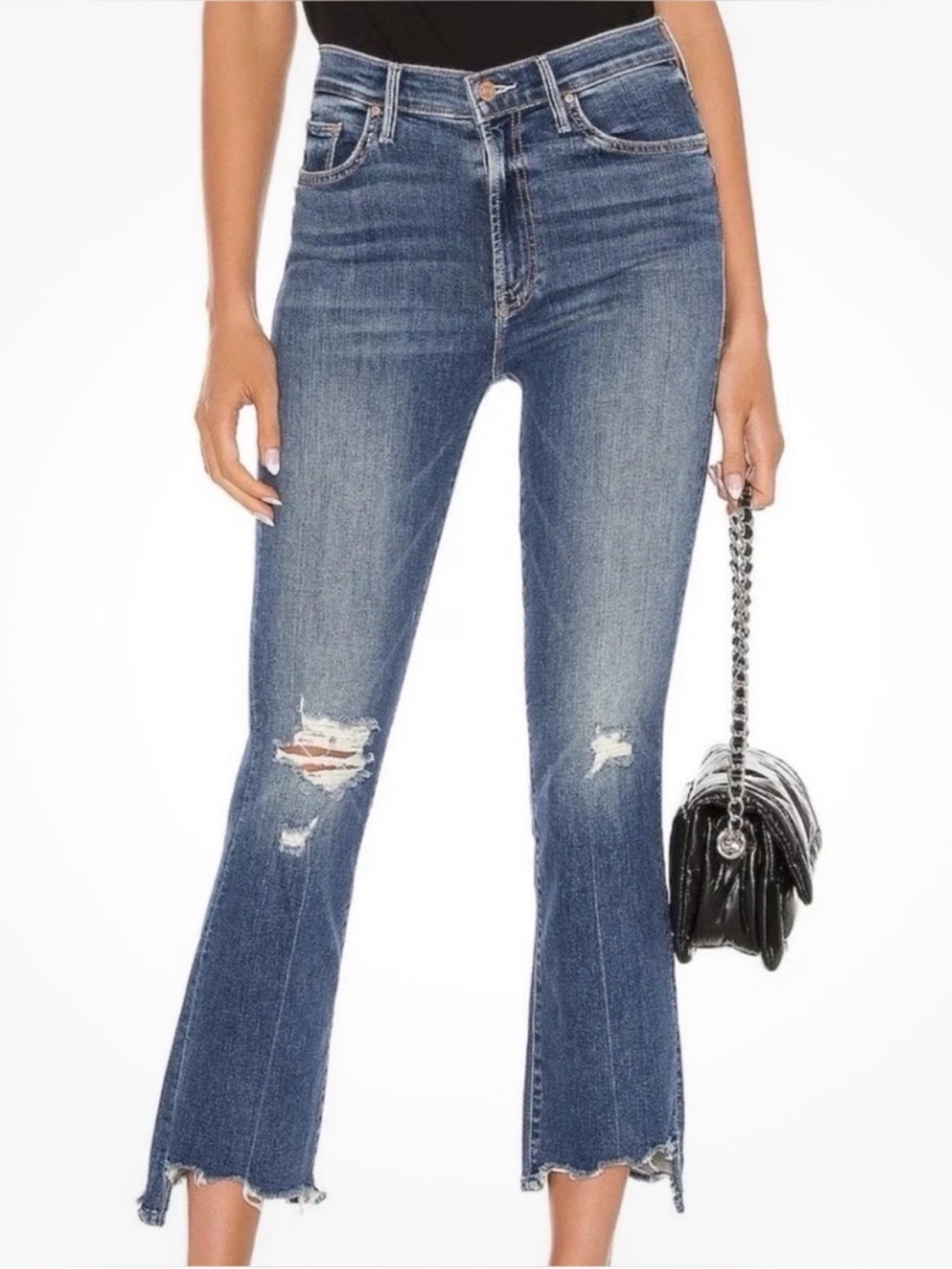 MOTHER Denim The Insider Crop Step Chew Jeans in Dancing On Coals Sz 25